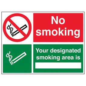 No Smoking Designated Area Notice Sign Adhesive Vinyl 400x300mm (x3)