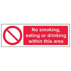 No Smoking Eating Drinking Area Sign Rigid Plastic - 450x150mm (x3)