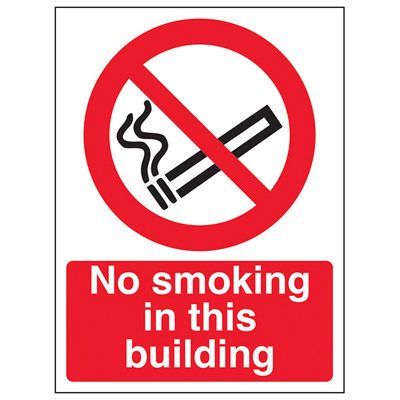 No Smoking In Building Prohibited Sign - Rigid Plastic 300x400mm (x3)