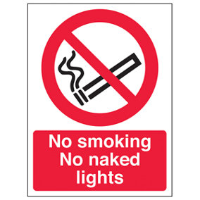 No Smoking No Naked Lights Warning Sign Rigid Plastic - 150x200mm (x3)