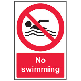 No Swimming - Prohibition Water Sign - Adhesive Vinyl - 300x400mm (x3)