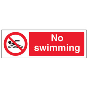 No Swimming - Prohibition Water Sign - Adhesive Vinyl - 600x200mm (x3)