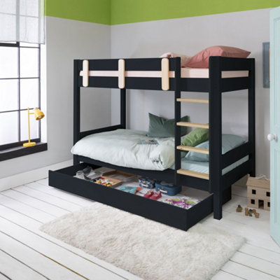 Noa & Nani Bunk Bed Contemporary with Olaf Trundle in Anthracite Una