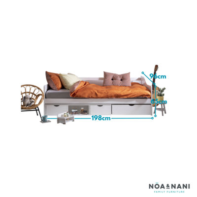 Noa & Nani Day Bed with Oda Pull-Out Storage Drawers in Classic White Hove