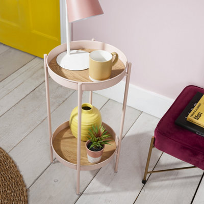 Noa & Nani Flora Round Small Metal Side Table End Occasional Table in Pink