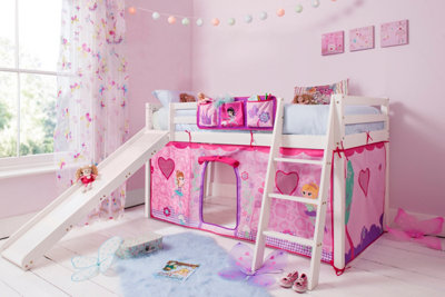 Noa & Nani Moro Cabin Bed Midsleeper With Pirate Hideaway - White, Includes Tent, Tunnel, Tower & Slide