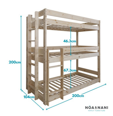 Noa & Nani Kids Solid Wood Triple Bed Bunk Triple Sleeper in Natural ...