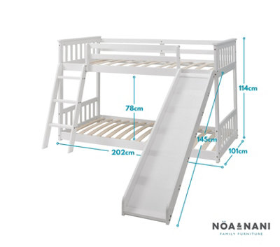 Noa & Nani Low Kids Solid Wood Cabin Bed with Bunk Underbed, Play Area ...