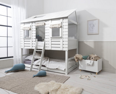Noa & Nani Treehouse Kids Solid Wood Midsleeper Bed in Classic White ...