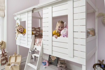 Noa & Nani Treehouse Kids Solid Wood Midsleeper Bed in Classic White ...