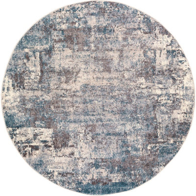 NOA Round Abstract Modern Marble Teal Area Rug 200 x 200 cm