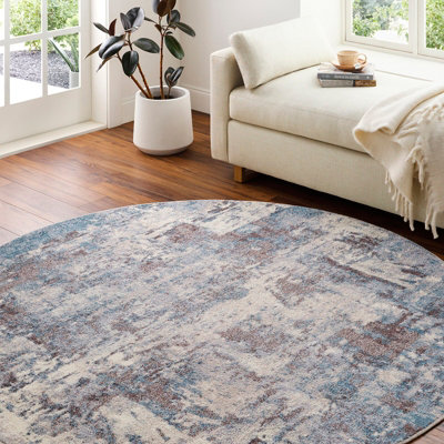 NOA Round Abstract Modern Marble Teal Area Rug 200 x 200 cm