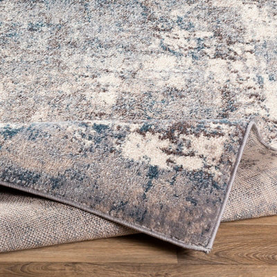 NOA Round Abstract Modern Marble Teal Area Rug 200 x 200 cm