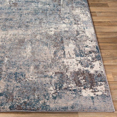 NOA Round Abstract Modern Marble Teal Area Rug 200 x 200 cm