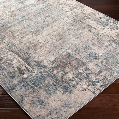 NOA Round Abstract Modern Marble Teal Area Rug 200 x 200 cm