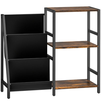 Nobalo Rustic Brown 3-Tier Record Player Stand and Side Table 84x30x74cm