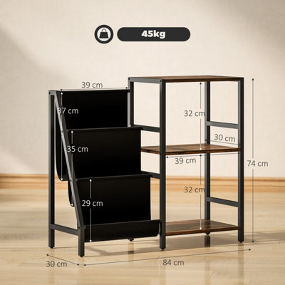 Nobalo Rustic Brown 3-Tier Record Player Stand and Side Table 84x30x74cm