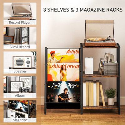 Nobalo Rustic Brown 3-Tier Record Player Stand and Side Table 84x30x74cm