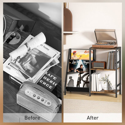 Nobalo Rustic Brown 3-Tier Record Player Stand and Side Table 84x30x74cm
