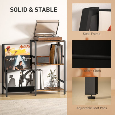 Nobalo Rustic Brown 3-Tier Record Player Stand and Side Table 84x30x74cm
