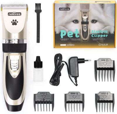 Nobleza Dog Clippers Cordless Professional Pet Grooming Kit Dog Trimmer Low Noise Dog Hair Clipper with 4 Combs Rechargeable