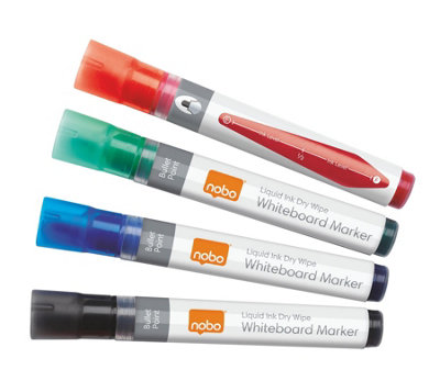 Nobo Liquid Ink Whiteboard Pens Bullet Tip - 4 Pack