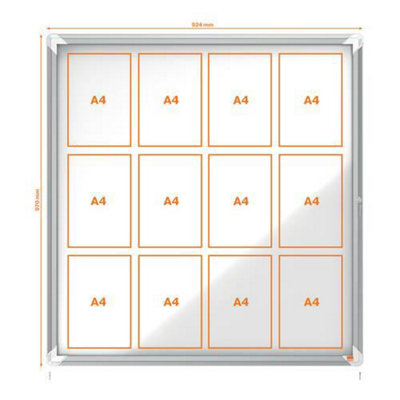 Nobo Premium Plus Outdoor Magnetic Lockable Notice Board 924x970mm Fits 12 x A4