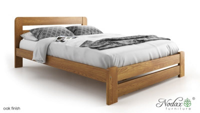 Nodax  Double Bed Frame, F1, Solid Pine Wood, Easy Assembly, Sturdy Slats & Extra Support Legs, 4ft 6in (135x190 cm), Oak Finish