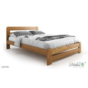 Nodax  Double Bed Frame, F1, Solid Pine Wood, Easy Assembly, Sturdy Slats & Extra Support Legs, 4ft 6in (135x190 cm), Oak Finish