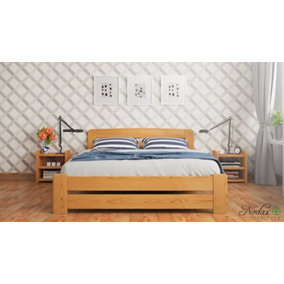 Nodax Double Size Bed Frame, 4ft 6in, 135x190cm, F1, Solid Pine Wood, Easy Assembly, Sturdy Slats & 4x Support Legs, ALDER finish