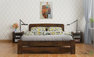 Nodax Double Size Bed Frame, 4ft 6in, 135x190cm, F1, Solid Pine Wood, Easy Assembly, Sturdy Slats & 4x Support Legs, WALNUT finish