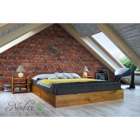 Nodax Double Size Bed Frame, 4ft 6in, 135x190cm, F9, Solid Pine Wood, Easy Assembly, Sturdy Slats & 4x Support Legs, OAK finish