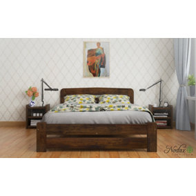 Nodax Small Double Bed Frame, F1, Solid Pine Wood, Easy Assembly, Sturdy Slats & Extra Support Legs, KING 5', WALNUT 150x200 cm