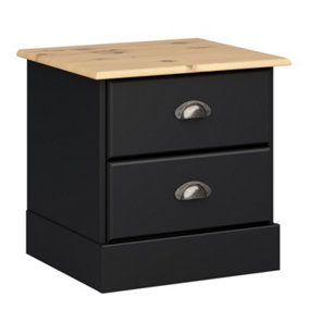Nola 2 Drawer Bedside Black & Pine