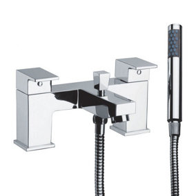 Nolan Polished Chrome Square Deck-mounted Bath Shower Mixer Tap with Handset