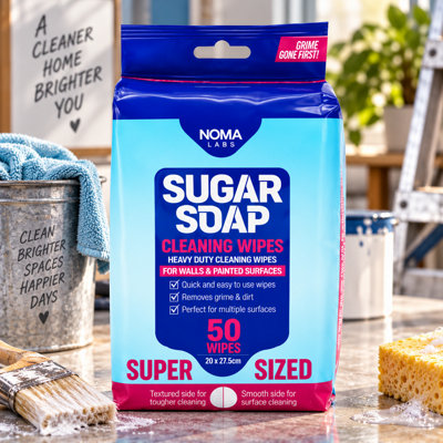 Noma Labs Sugar Soap Cleaning Wipes 50 Pack Heavy Duty Wall Cleaner ...