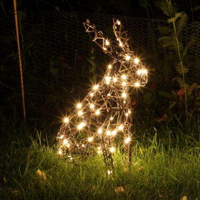 Noma Light Up Wicker Sitting Rabbit LED Light Garden Ornament 50cm Mains