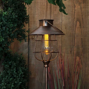 Noma Solar Copper Vintage Style Stake Light Lantern Garden Fisherman Light