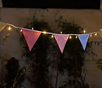 Noma Solar LED String Garden Lights & Village Country Gingham Pink Bunting
