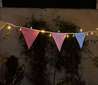 Noma Solar LED String Garden Lights & Village Country Gingham Pink Bunting