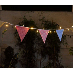 Noma Solar LED String Garden Lights & Village Country Gingham Pink Bunting