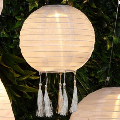 Noma Solar Small Round White Mandarin Chinese Hanging Lantern Light Garden 20cm
