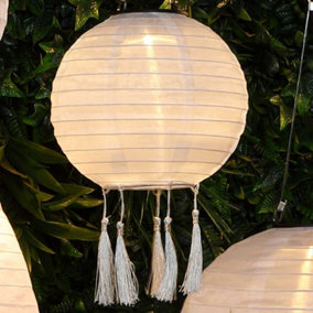 Noma Solar Small Round White Mandarin Chinese Hanging Lantern Light Garden 20cm