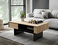Nomad Coffee Table (H)460mm (W)1100mm (D)600mm with Shelf - Light Oak Ash with Black Accents