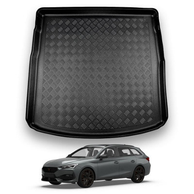 Lederen Autokofferbakmatten Boot Liner voor Seat Cupra Leon sportstourer 2019-2023 2024, Antislip Antikras Auto Kofferbak Voering Protector Accessoires,Black-Red