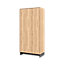 Nomad Hinged Door Double Wardrobe (H)920m( W)1950mm (D)500mm - Light Oak Ash and Black Accents