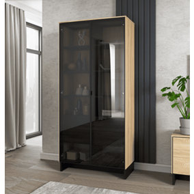 Nomad Tall Display Cabinet (H)1950mm (W)920mm (D)400mm) with Smoked Glass Doors and Drawers