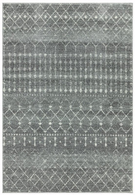 Nomadic Dark Grey Abstract Geometric Modern Easy to Clean Rug for Living Room Bedroom and Dining Room-200cm X 290cm