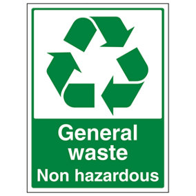 Non Hazardous Waste Recycling Sign - Adhesive Vinyl - 300x400mm (x3)