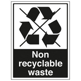 Non Recyclable Waste Recycling Sign - Rigid Plastic - 300x400mm (x3)
